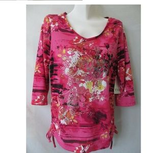 NEW PETITE PL T-SHIRT 3/4 sleeve PINK BLACK